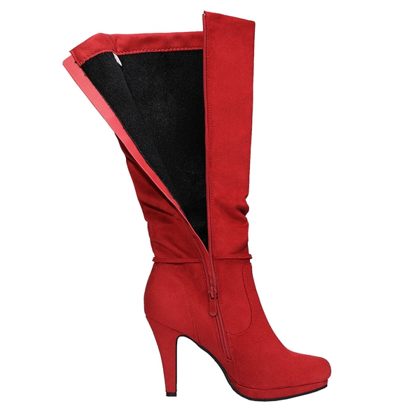 Knee High Heeled Boots - RED - 3