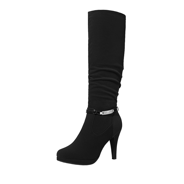 Knee High Platform Heel Boots - BLACK -  0