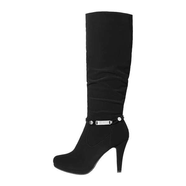 Knee High Platform Heel Boots - BLACK - 1