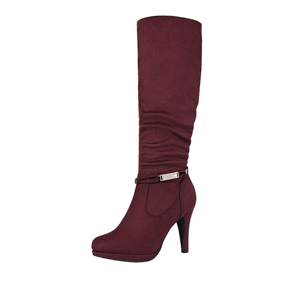 Knee High Platform Heel Boots - BURGUNDY -  0