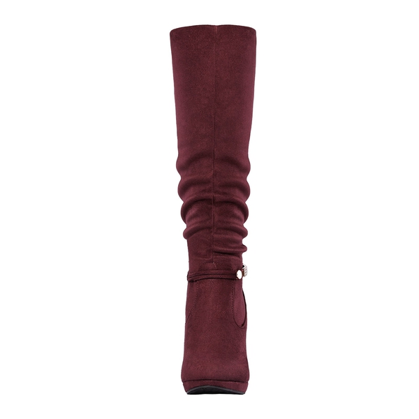 Knee High Platform Heel Boots - BURGUNDY - 3