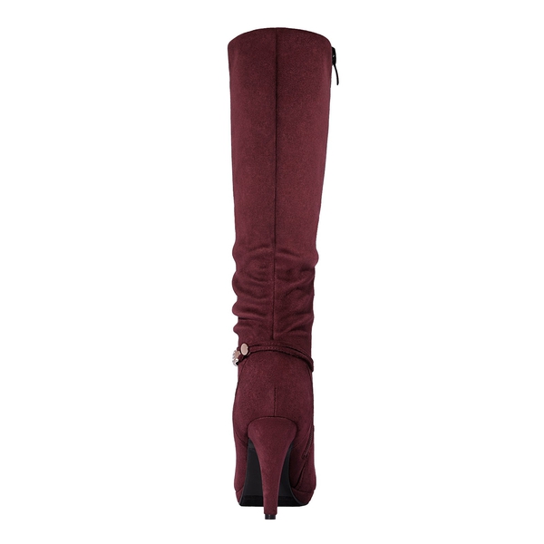 Knee High Platform Heel Boots - BURGUNDY - 4
