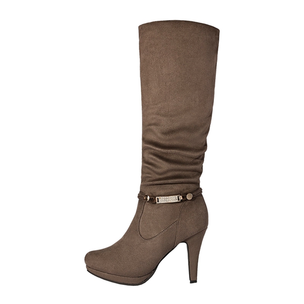 Knee High Platform Heel Boots - NATURAL - 1