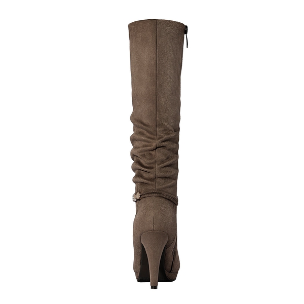Knee High Platform Heel Boots - NATURAL - 4