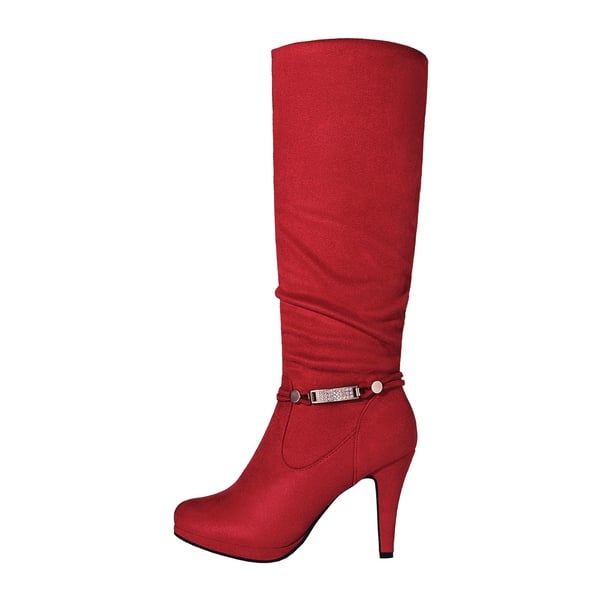 Knee High Platform Heel Boots - RED - 1