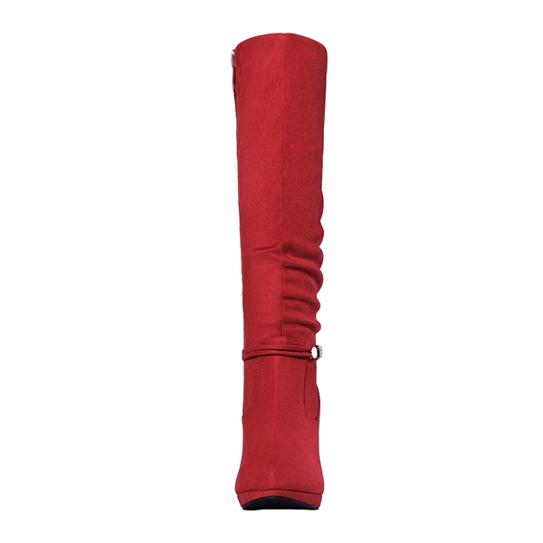 Knee High Platform Heel Boots - RED - 3