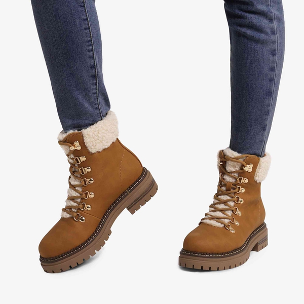 Fur Lined Warm Winter Ankle Boots - BROWN - 1