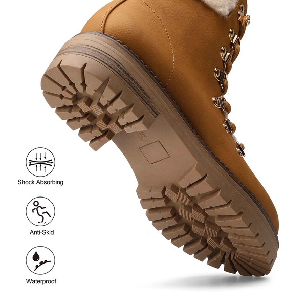 Fur Lined Warm Winter Ankle Boots - BROWN - 3