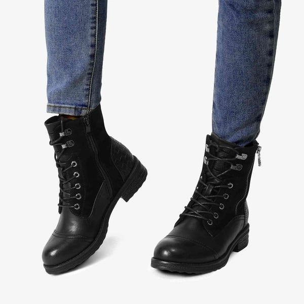 Side Zipper Ankle Combat Boots - BLACK - 1