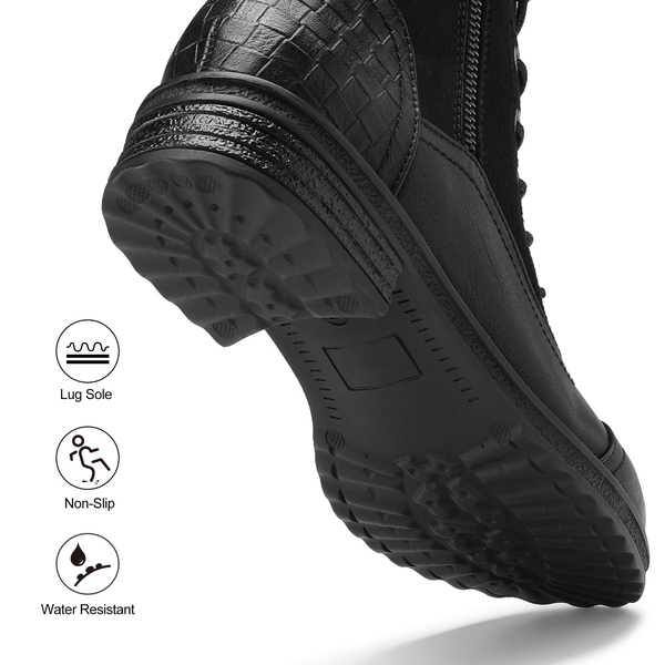 Side Zipper Ankle Combat Boots - BLACK - 3