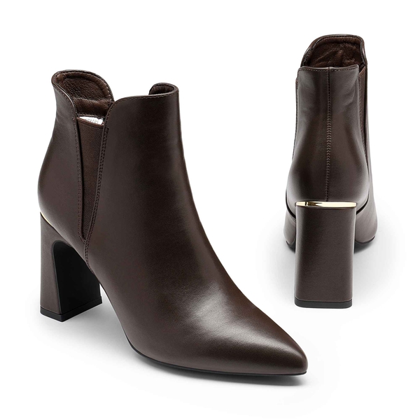 Chunky High Heel Chelsea Boots - BROWN - 3