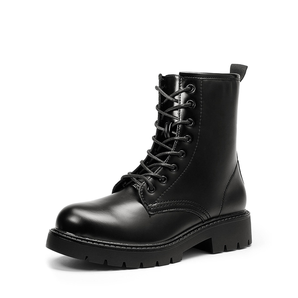 Lace Up Chunky Combat Ankle Boots - BLACK -  0