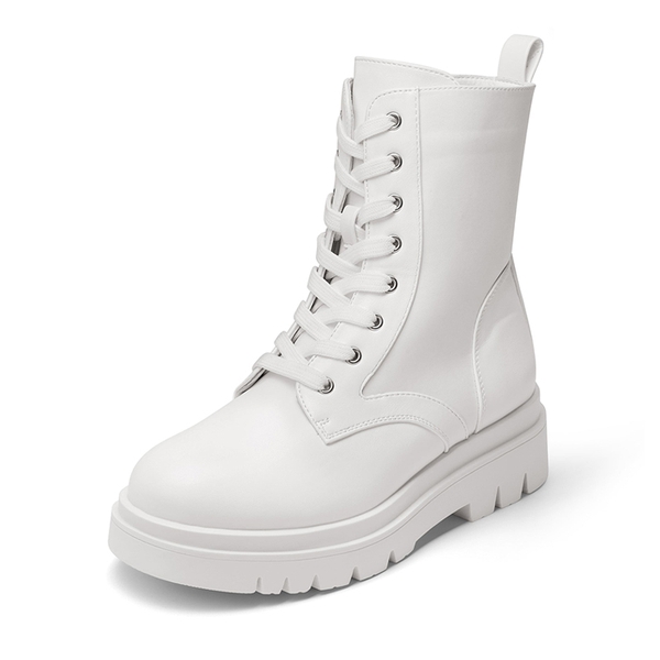 Chelsea Platform Lace Up Boots - WHITE -  0