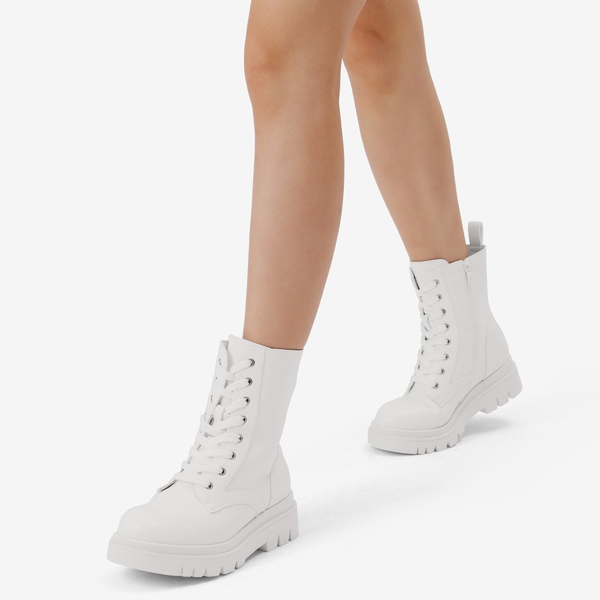 Chelsea Platform Lace Up Boots - WHITE - 1
