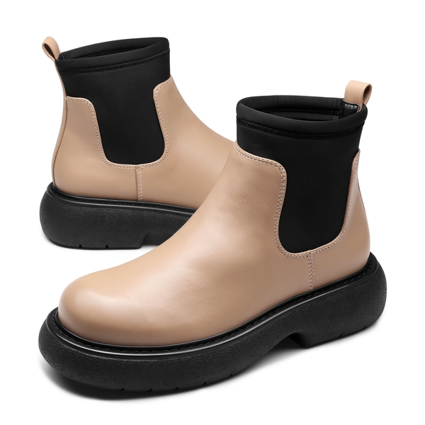 Elastic Platform Chelsea Booties - KHAKI - 3