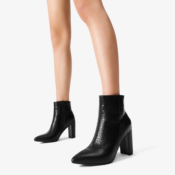 Chunky High Heel Ankle Booties - BLACK - 1