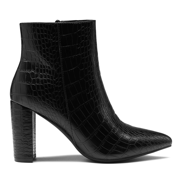Chunky High Heel Ankle Booties - BLACK - 2