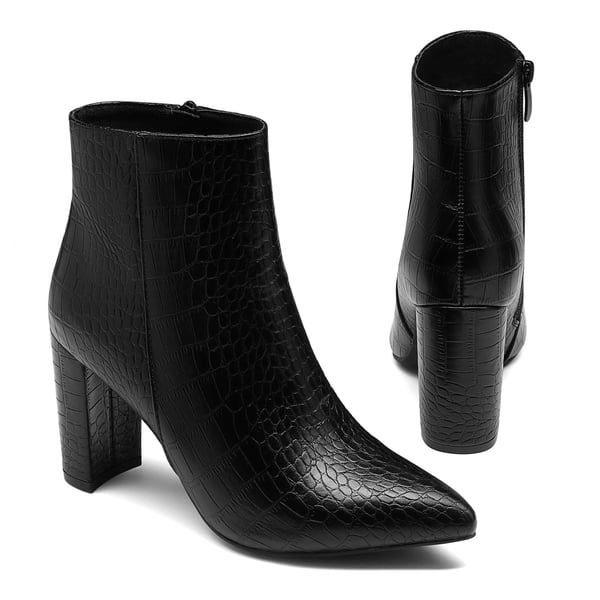 Chunky High Heel Ankle Booties - BLACK - 3