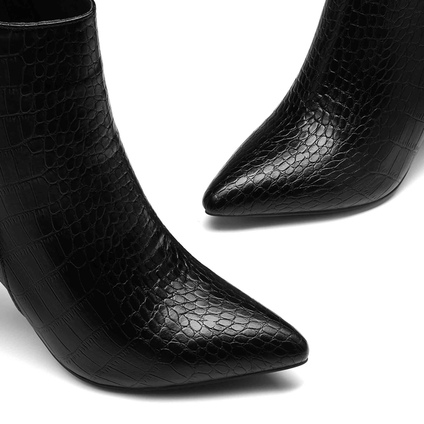 Chunky High Heel Ankle Booties - BLACK - 4