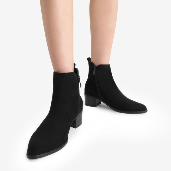 Pointed Toe Size Zip Ankle Boots - BLACK - 1
