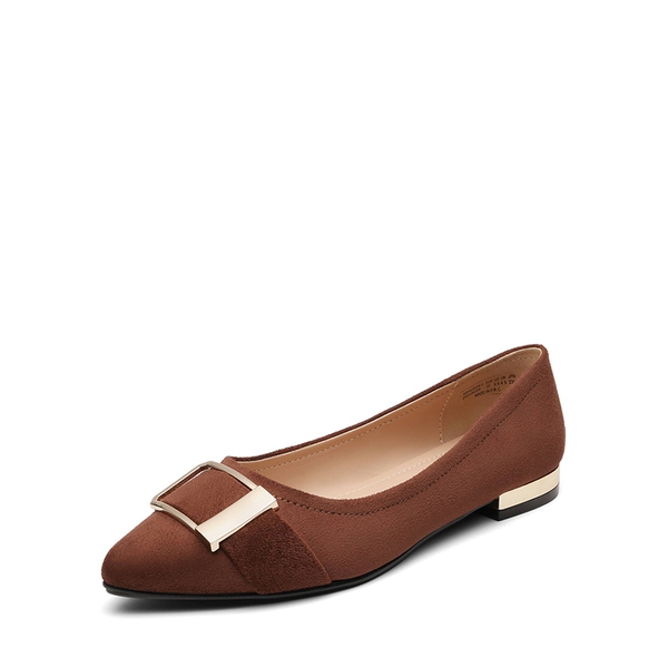 Square Metal Pointed Toe flat shoes - BROWN -  0