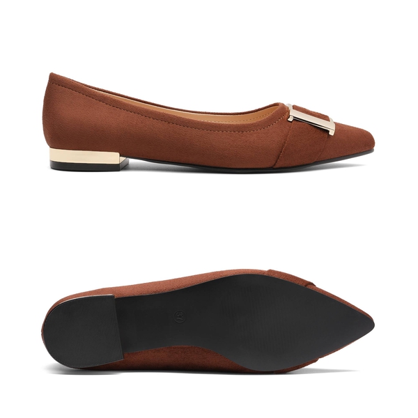 Square Metal Pointed Toe flat shoes - BROWN - 2