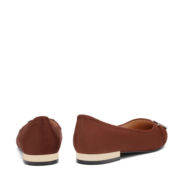 Square Metal Pointed Toe flat shoes - BROWN - 3