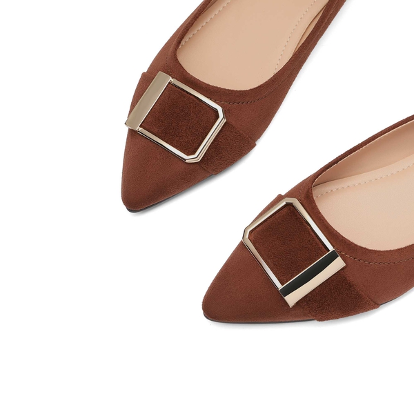 Square Metal Pointed Toe flat shoes - BROWN - 4