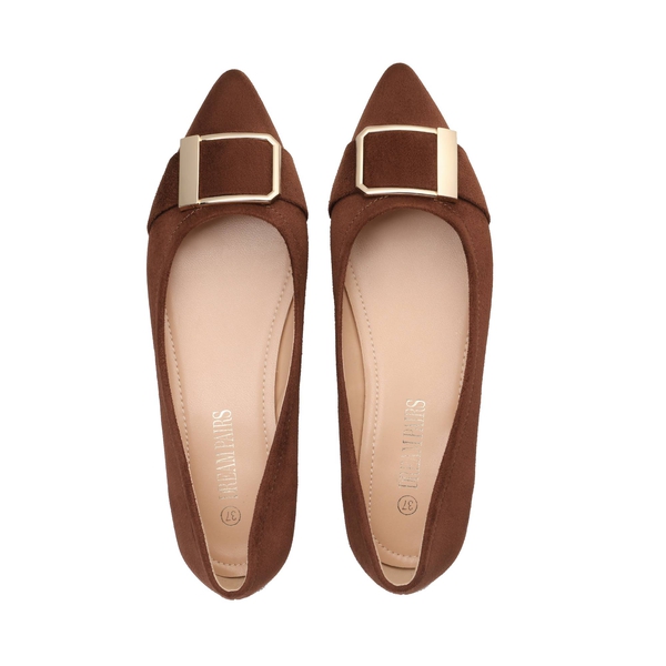 Square Metal Pointed Toe flat shoes - BROWN - 5