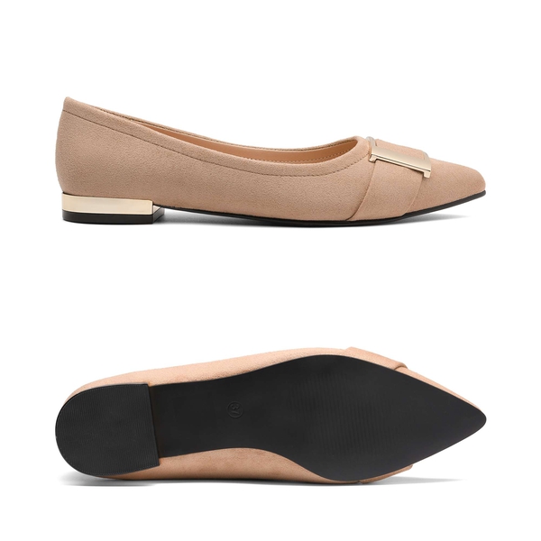 Square Metal Pointed Toe flat shoes - PINK - 2