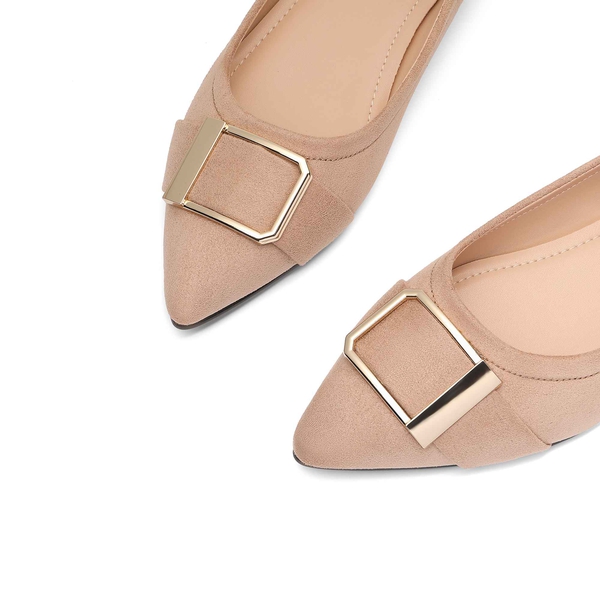 Square Metal Pointed Toe flat shoes - PINK - 4