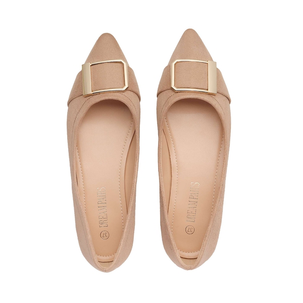 Square Metal Pointed Toe flat shoes - PINK - 5