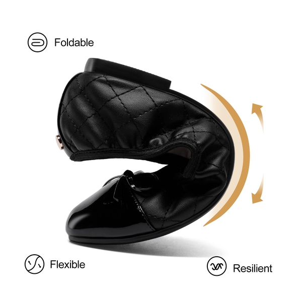 Bow Ballet Flat Shoes  - BLACK - 4