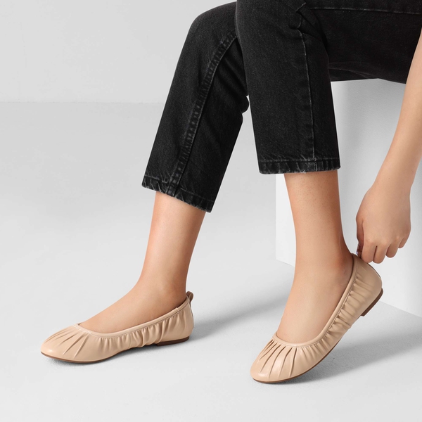 Pleated Ballet Flats - NUDE - 1