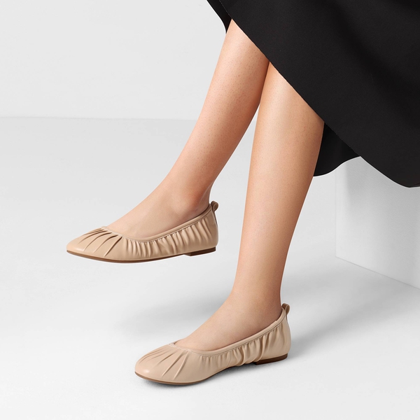 Pleated Ballet Flats - NUDE - 2