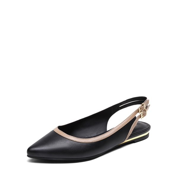 Pointed Toe Slingback Ballet Flats - BLACK -  0