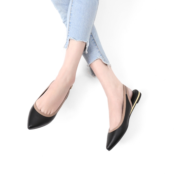 Pointed Toe Slingback Ballet Flats - BLACK - 1