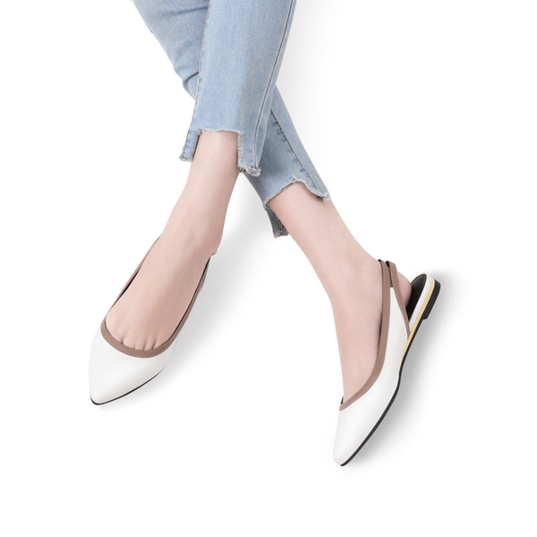 Pointed Toe Slingback Ballet Flats - WHITE - 1