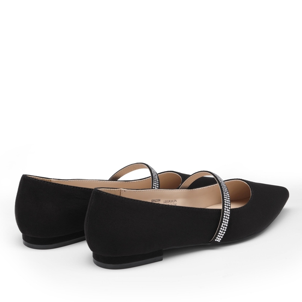 Slip On Rhinestone Strap Flats - BLACK - 3
