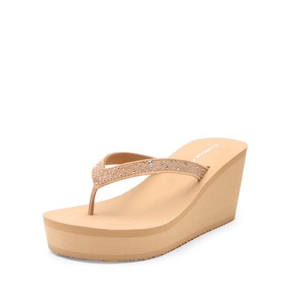Comfortable Platform Flip Flops - NUDE -  0