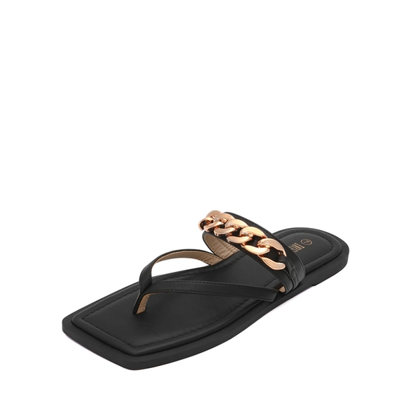 Flat Square Toe Thong Sandals - BLACK -  0