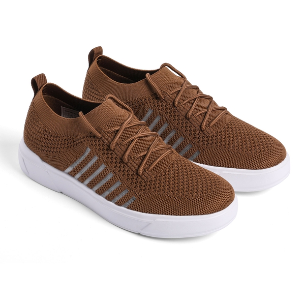 Low Top Lace up Sock Sneakers - BROWN - 3