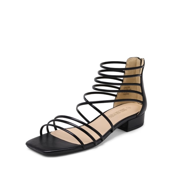 Square Toe Casual Strappy Sandals - BLACK -  0
