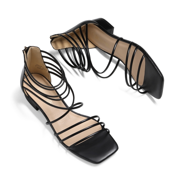 Square Toe Casual Strappy Sandals - BLACK - 4
