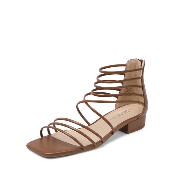 Square Toe Casual Strappy Sandals - TAN -  0