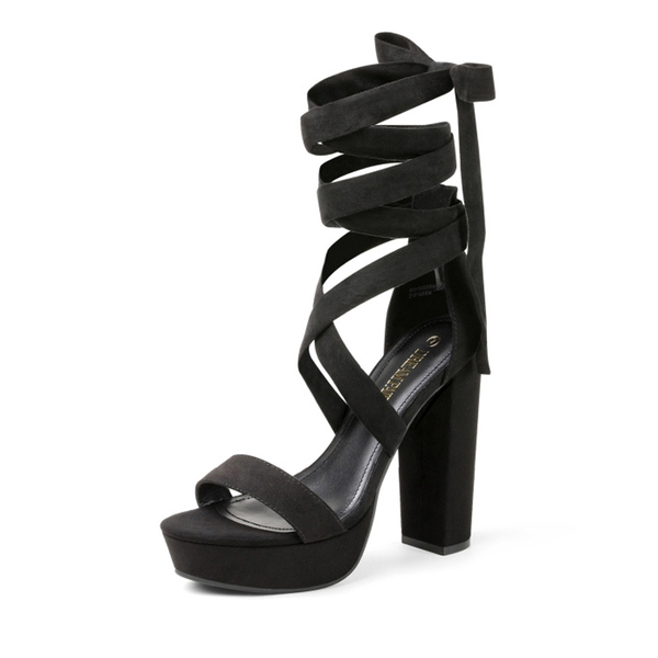 Women's High Heel Platform Gladiator Sandals - BLACK -  0