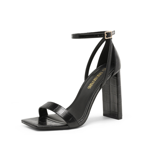 Women's Open Toe Chunky High Heel Sandals - BLACK -  0