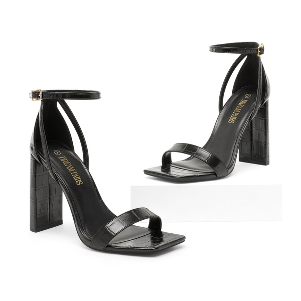 Women's Open Toe Chunky High Heel Sandals - BLACK - 1