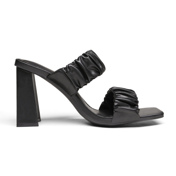 Women's Square Toe Strap Chunky Heel Mules - BLACK - 3