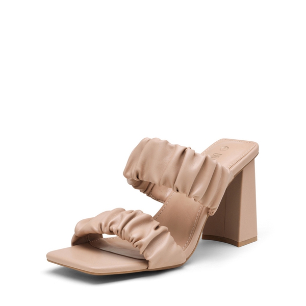 Women's Square Toe Strap Chunky Heel Mules - NUDE -  0